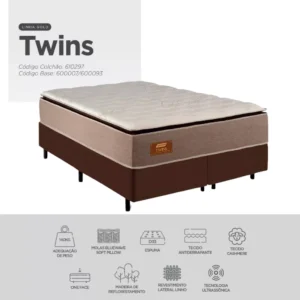 Cama de Casal Queen Conjunto Box Twins (1,58 x 1,98 x 0,34) Molas ensacadas, Cor Linho Castor, Gazin - Imagem 3