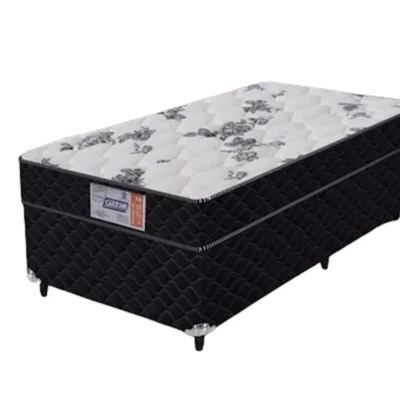 Cama Solteiro Conjunto Box Flora (0,88x1,88x0,22) Molas ensacadas Cor Preto, Gazin.