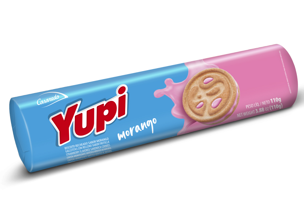 f789a0da408c92f9ab831b5fae518c6d.jpg Biscoito Recheado Yupi Sabor Morango Pacote com 110G - Imagem 1