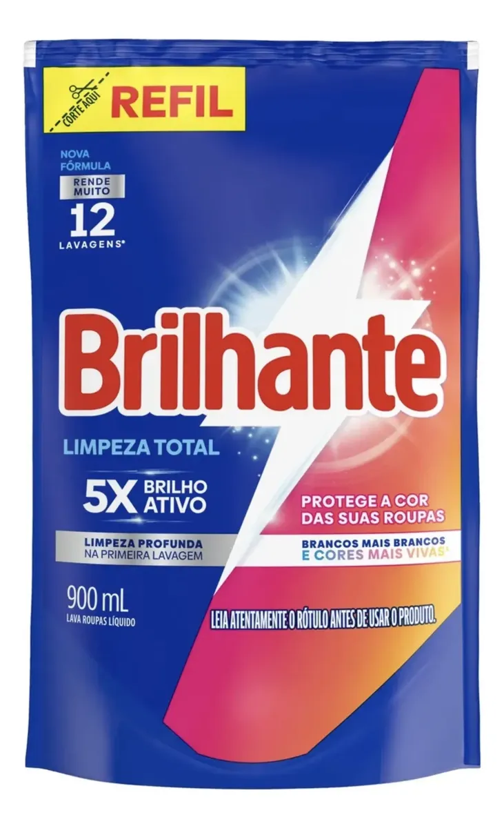 11cf666988b5d15590c0144182751ac9.webp Lava Roupas Líquido Brilhante Limpeza Total Refil 900ml - Imagem 1