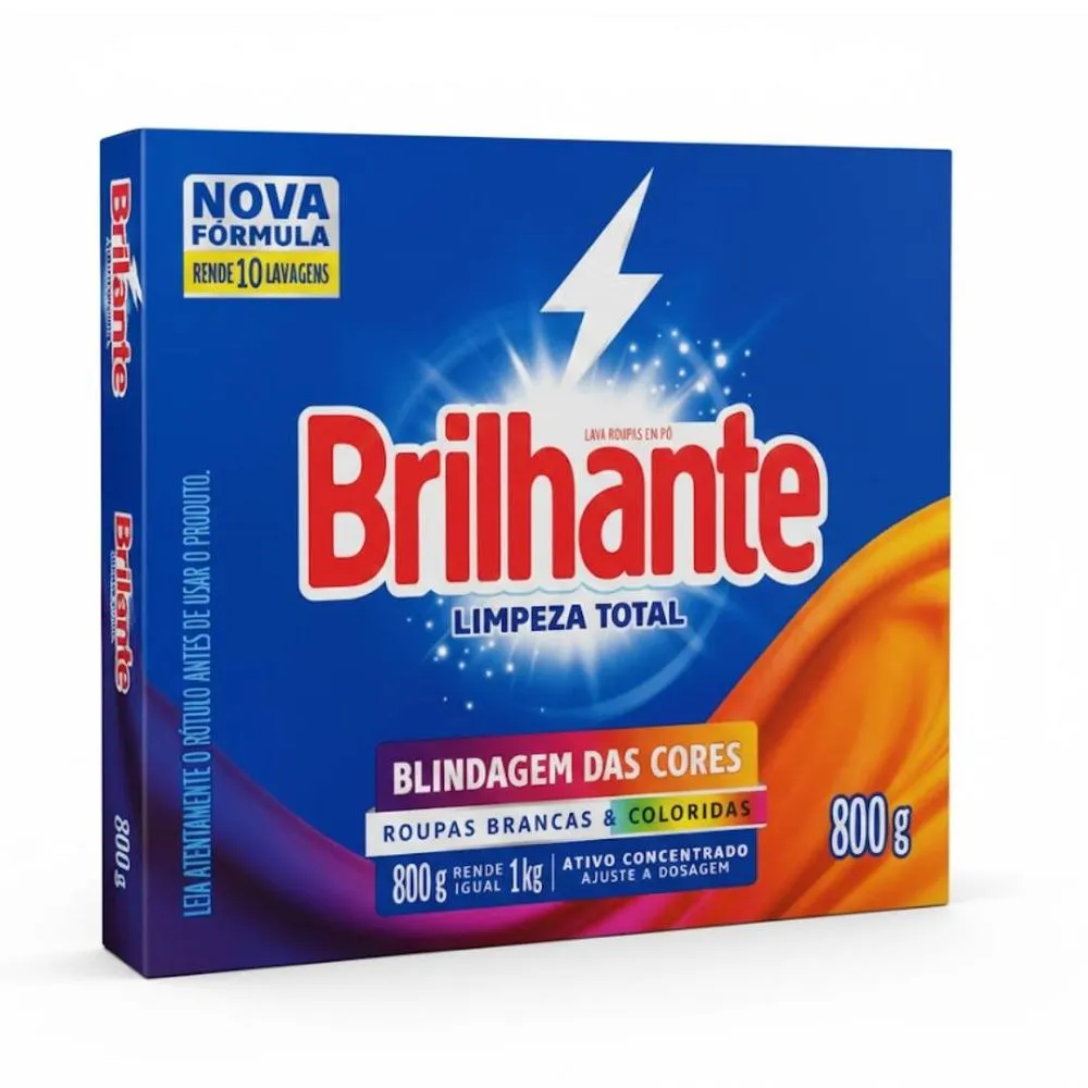 13a8bd63b2473daa1b53fbeb9e7dfaec.webp lava roupas em pó brilhante limpeza total brancas e coloridas caixa 800g - Imagem 1