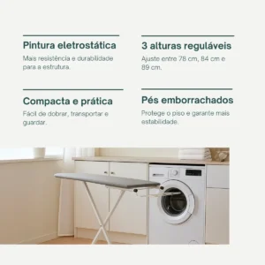 Tabua De Passar Roupa Reforçada Com Porta Ferro 3 Alturas Cor Branco - Imagem 3