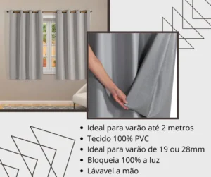 Cortina Blackout De Pvc 2,20m X 1,30m Cinza Corta Luz - Imagem 3