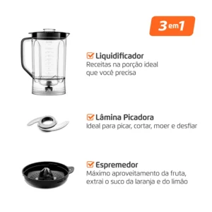 Multiprocessador Turbo Chef 3 em 1 Mondial Preto 1000W- MPN-02-BE 220V - Imagem 10