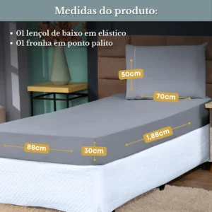 Jogo De Lençol Cama Solteiro 02 Peças 400 Fios Cinza - Imagem 2