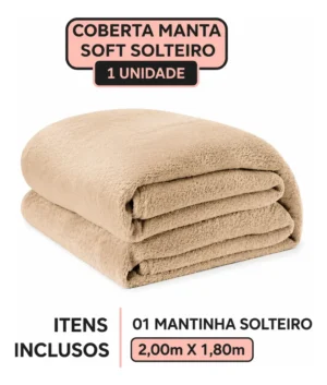 Coberta Manta Soft Solteiro 1,80m x 2,00m Microfibra Anti-alérgica Caqui - Imagem 2