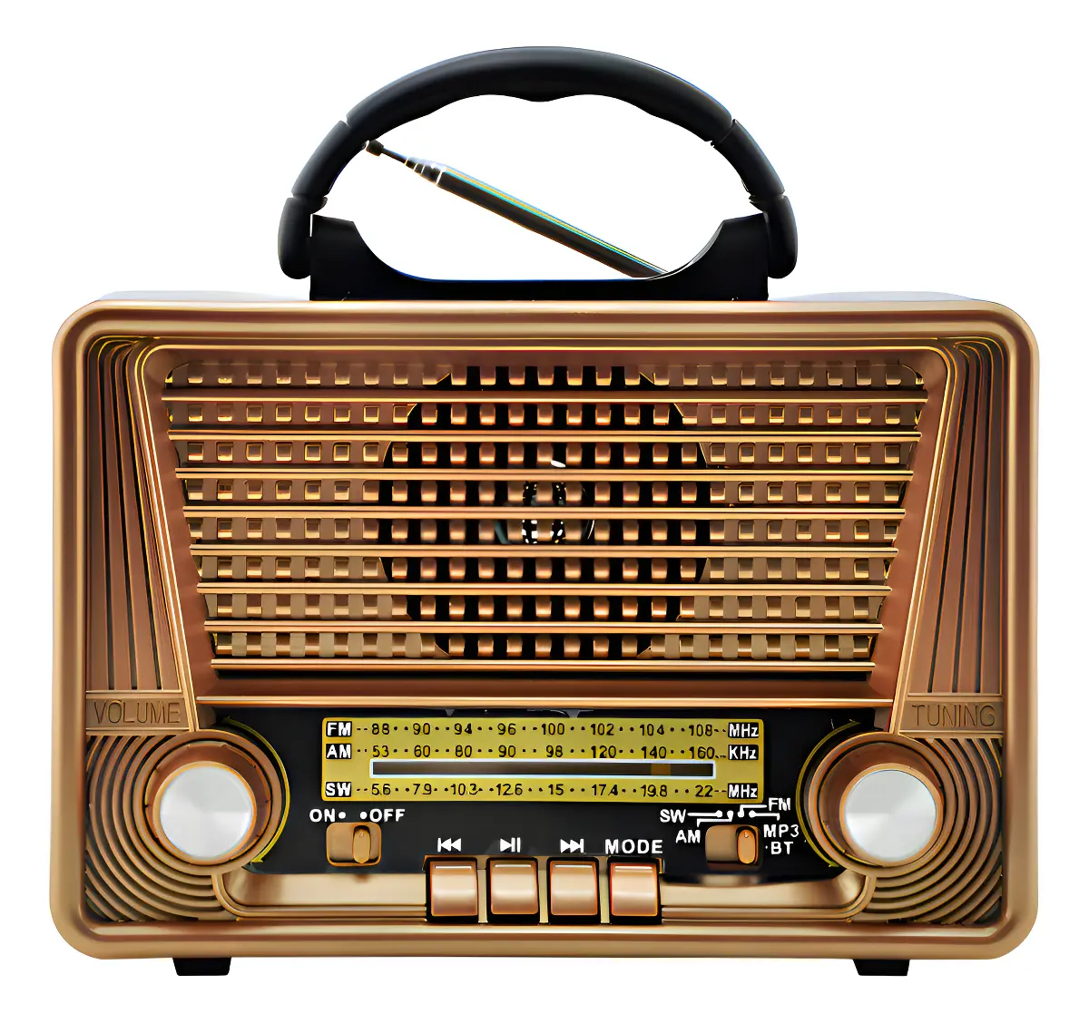 9a09f4453fe41f9227840742cff63cfb.webp Rádio Retrô Portátil Kapbom Bluetooth AM FM Madeira USB SD - Imagem 1