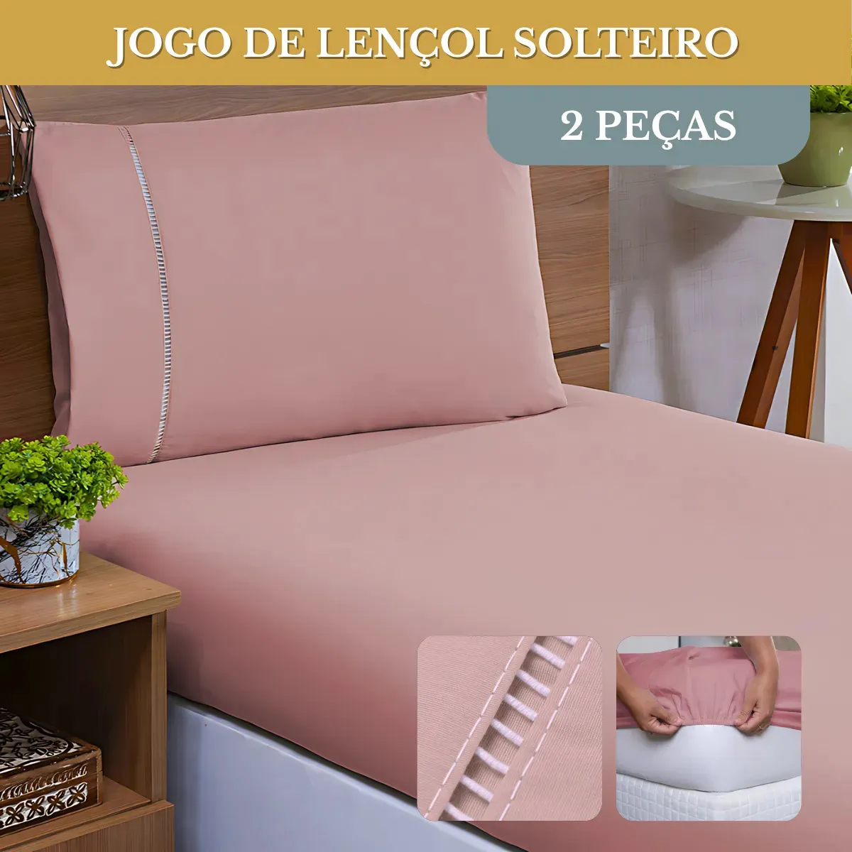 c454762eee603d3fb9d687e4172518a5.webp Jogo De Lençol Solteiro Micropercal 400 Fios com Fronha Ponto Palito 2 Peças Rose - Imagem 1