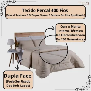 Edredom Queen Percal 400 Fios Grosso Bege - Imagem 5