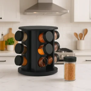 Porta Condimento Temperos Giratório 9 Potes Vidro Com Tampa Cor Preto - Imagem 2