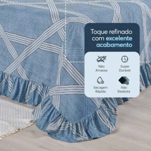 Colcha Premium Queen 3 Peças Percal 400 Fios Toque Macio Azul Geométrico - Imagem 3
