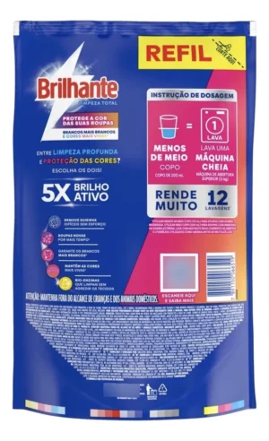 Lava Roupas Líquido Brilhante Limpeza Total Refil 900ml - Imagem 2