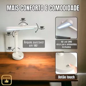 Luminária de Mesa LED Articulável USB com 3 Níveis de Luz - Imagem 3