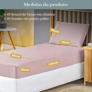 Jogo De Lençol Solteiro Micropercal 400 Fios com Fronha Ponto Palito 2 Peças Rose - Imagem 2