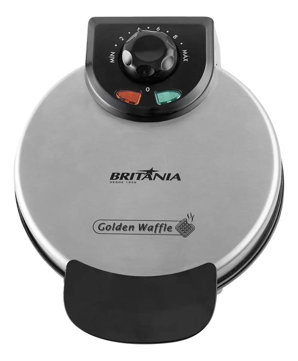 08b8ad3398c69e8d22e5539f944fcfca.webp Maquina Golden Waffle Britania 850W Cinza 220V - Imagem 1