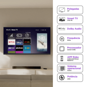 Multi Roku TV 50" Smart com imagem 4K 4 HDMI 2 USB compatível com Alexa e Google Home - TL059M - Imagem 4
