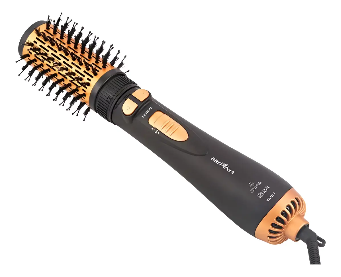 1bca34afa87d3b02ff3aa082680b75a8.webp Escova Modeladora Rotativa Britânia Ber20pd 3 Temperaturas Cor Preto e Dourado - Imagem 1