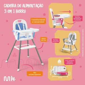 Cadeira de Alimentação Berry 3 em 1 Cinza Multikids Baby - BB391 - Imagem 7