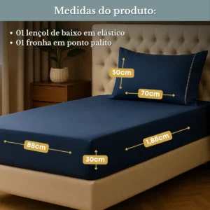 Jogo De Lençol Cama Solteiro 02 Peças 400 Fios Ponto Palito Com Elástico Hotel Cor Azul-marinho - Imagem 2