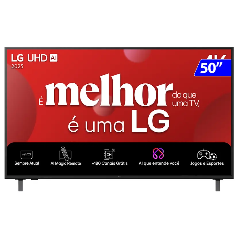 3e60040b1f03a9e369ed5e4e429d6992.webp Smart TV 4K 50" LG Ultra HD 50UA8550PSA com Processador a7 Gen8 AI, Otimizador de Jogos, Wi-Fi, Bluetooth, webOS 25 e Co - Imagem 1