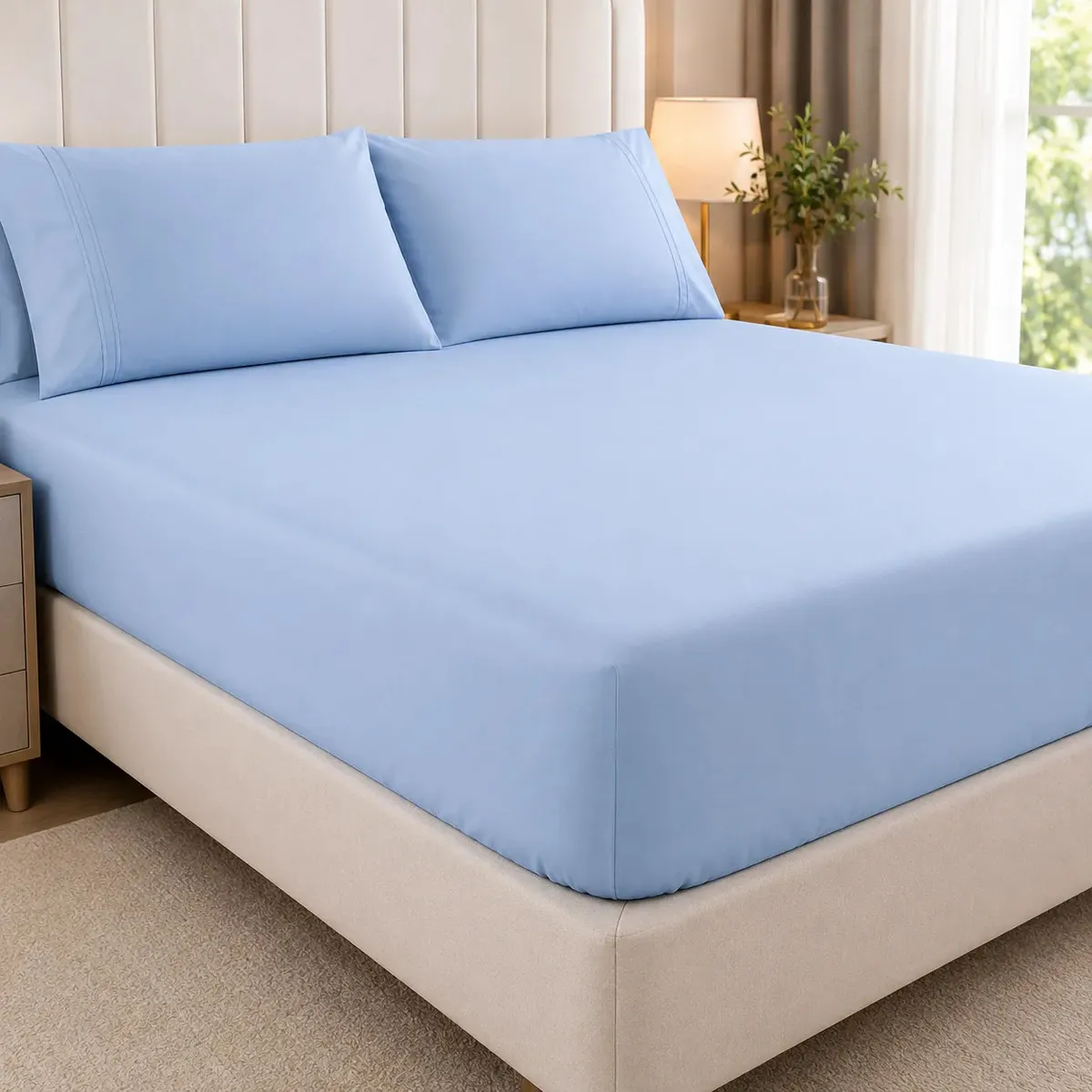 6d9cd4da530d90bd5046d23dc00a873a.webp Jogo de lençóis Com Duas Fronhas Cor Azul Claro em 400 fios Queen 1,58cm x 1,98m x 30cm - Imagem 1