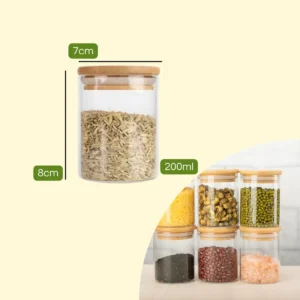 Pote Herméticos de Vidro e Tampa Bambu Para Mantimentos Cozinha - Imagem 3