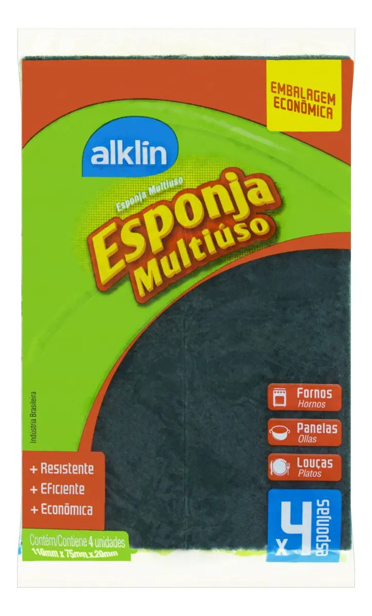 7ed2f5e051e765572457dc8f64b9f93e.webp Esponja Multiuso Alklin 4 Unidades Embalagem Econômica - Imagem 1