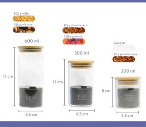 Kit 5 Potes Herméticos de Vidro e Tampa Bambu Para Mantimentos Cozinha - Imagem 4