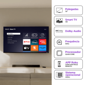 Smart TV Multi Roku 32" com imagem HD 3 HDMI 2 USB - TL052M - Imagem 3