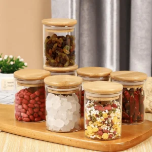Pote Herméticos de Vidro e Tampa Bambu Para Mantimentos Cozinha
