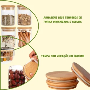 Pote Herméticos de Vidro e Tampa Bambu Para Mantimentos Cozinha - Imagem 2