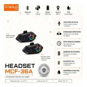 Kit 2 Fone Intercomunicadores Para Capacete - A'gold Mcf-36a - Imagem 2