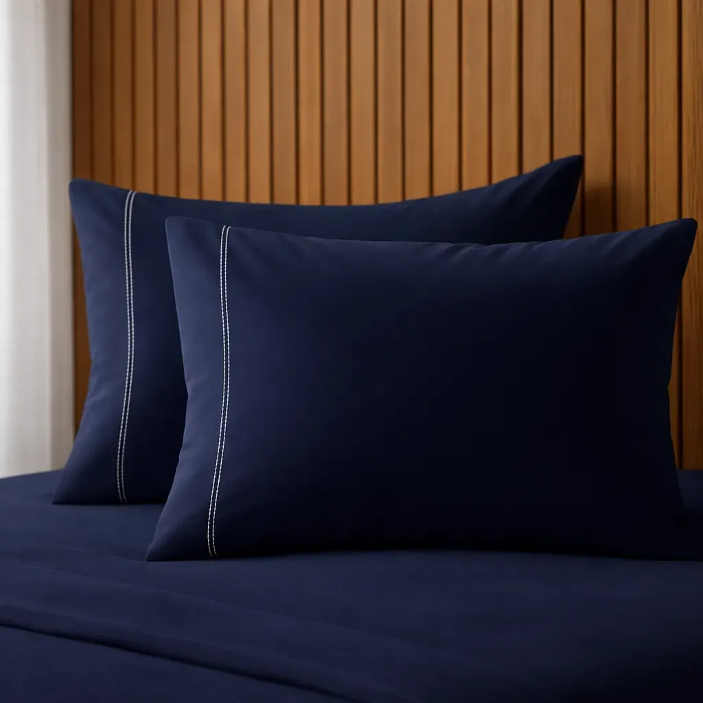 ee82e44fe1487d6266daa93cbed47783.webp Jogo de Fronhas Azul 50cm x 70cm 2 Peças Percal 600 Fios 100% Algodão Ponto Palito - Imagem 1