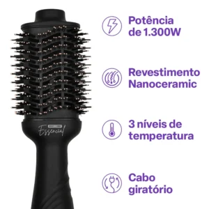 Escova Secadora Essencial Revestimento Nanoceramic Glass 1300W Bivolt Preta Multi Care - EB201 - Imagem 6