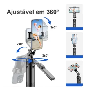 Tripé Bastão de Selfie para Celular e Câmera Universal A'Gold SLF-24 Altura até 180 cm, Controle Bluetooth e Rotação 360 - Imagem 3