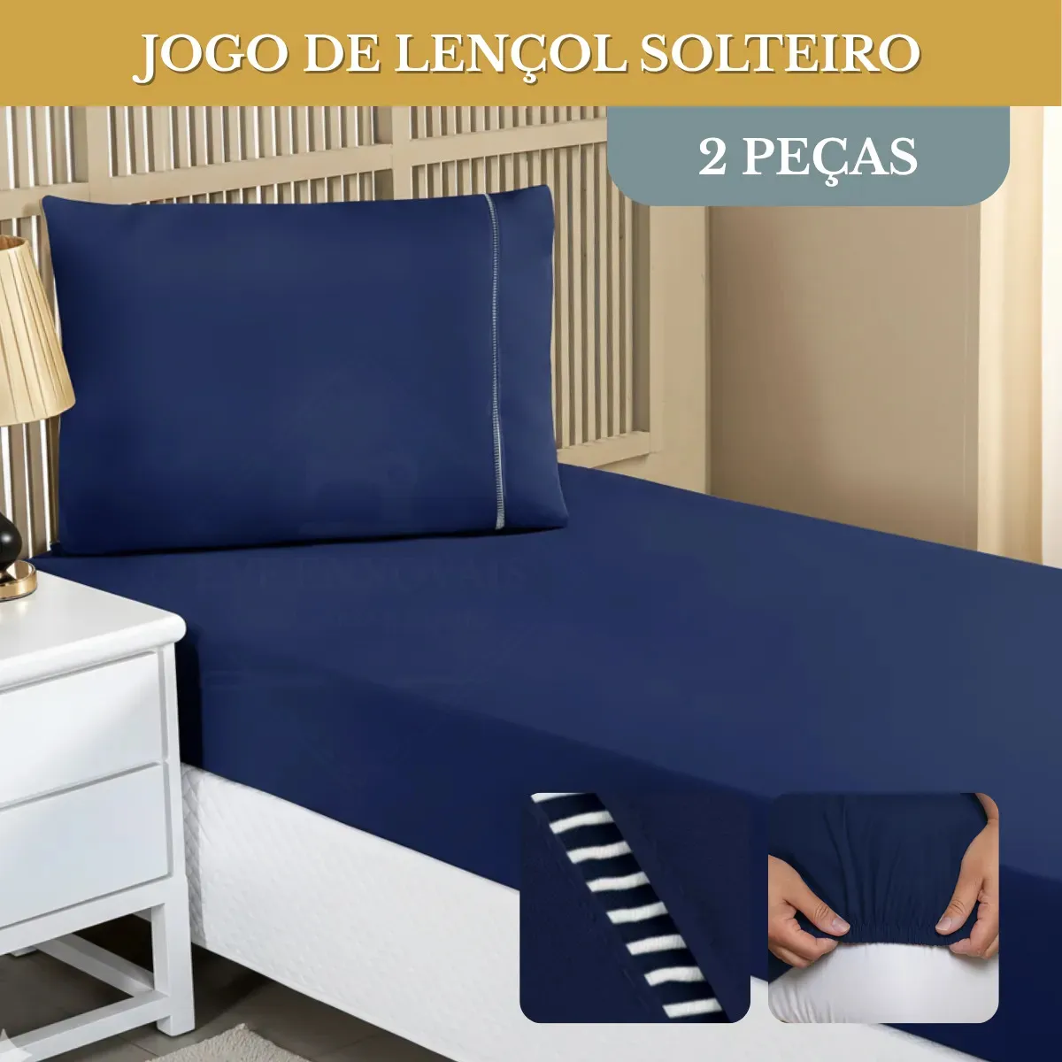 f5006f4f9b2364c0697c2aa352823c5b.webp Jogo De Lençol Cama Solteiro 02 Peças 400 Fios Ponto Palito Com Elástico Hotel Cor Azul-marinho - Imagem 1