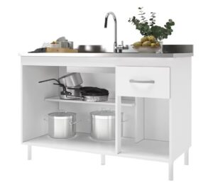 Balcão para Pia 120cm 3 Portas 1 Gaveta Brasil 6115-11 Branco Indékes - Imagem 4
