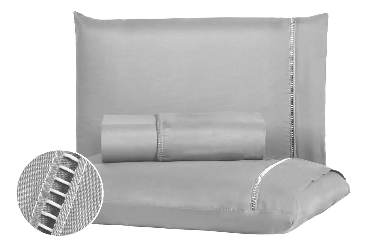 08f662c04c5698df0f8666b1459a2216.webp Jogo de lençol Com Duas Fronhas Cor Cinza em 400 fios Queen 1,58cm x 1,98m x 30cm - Imagem 1