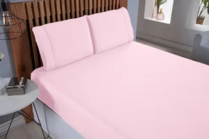Jogo de lençóis Com Duas Fronhas Cor Rosa em 400 fios Queen 1,58cm x 1,98m x 30cm - Imagem 4