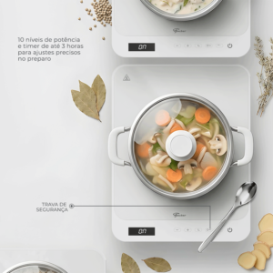 Cooktop de Indução Fischer 1 Boca Cor Branco Bivolt Touch Screen Portátil - Imagem 2
