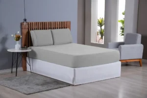 Jogo de lençol Com Duas Fronhas Cor Cinza em 400 fios Queen 1,58cm x 1,98m x 30cm - Imagem 3
