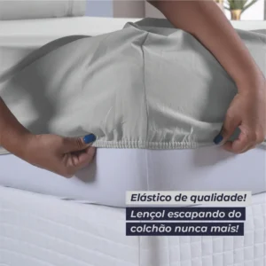 Jogo de lençol Com Duas Fronhas Cor Cinza em 400 fios Queen 1,58cm x 1,98m x 30cm - Imagem 7