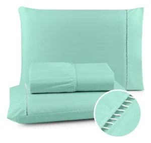 Jogo De Lençol Casal Cor Verde Claro 3 Pçs 400 Fios C/ Elástico 188cm X 138cm x 30cm