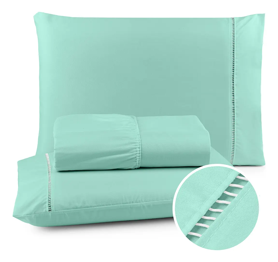 3127fae2fad9cf5c4160a592b8827edd.webp Jogo De Lençol Casal Cor Verde Claro 3 Pçs 400 Fios C/ Elástico 188cm X 138cm x 30cm - Imagem 1