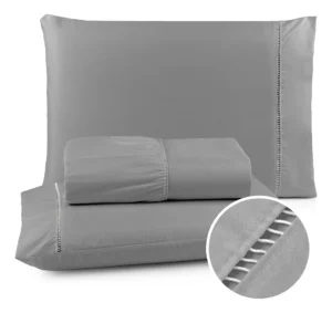 Jogo De Lençol Casal Cor Cinza 3 Pçs 400 Fios C/ Elástico 188cm X 138cm x 30cm
