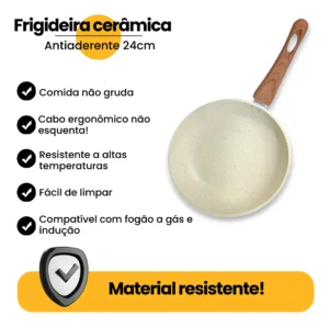 Frigideira Cerâmica   24 Cm Antiaderente Para Fogão a Gás e Cooktop Indução - Imagem 4