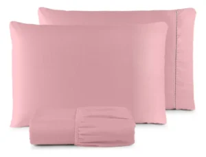 Jogo De Lençol Casal Cor Rose 3 Pçs 400 Fios C/ Elástico 188cm X 138cm x 30cm