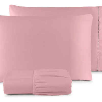 Jogo De Lençol Casal Cor Rose 3 Pçs 400 Fios C/ Elástico 188cm X 138cm x 30cm