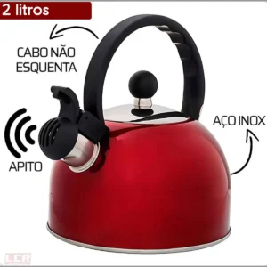 Chaleira Inox 2L com Apito Vermelho - Imagem 2