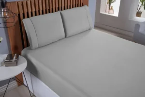 Jogo de lençol Com Duas Fronhas Cor Cinza em 400 fios Queen 1,58cm x 1,98m x 30cm - Imagem 2